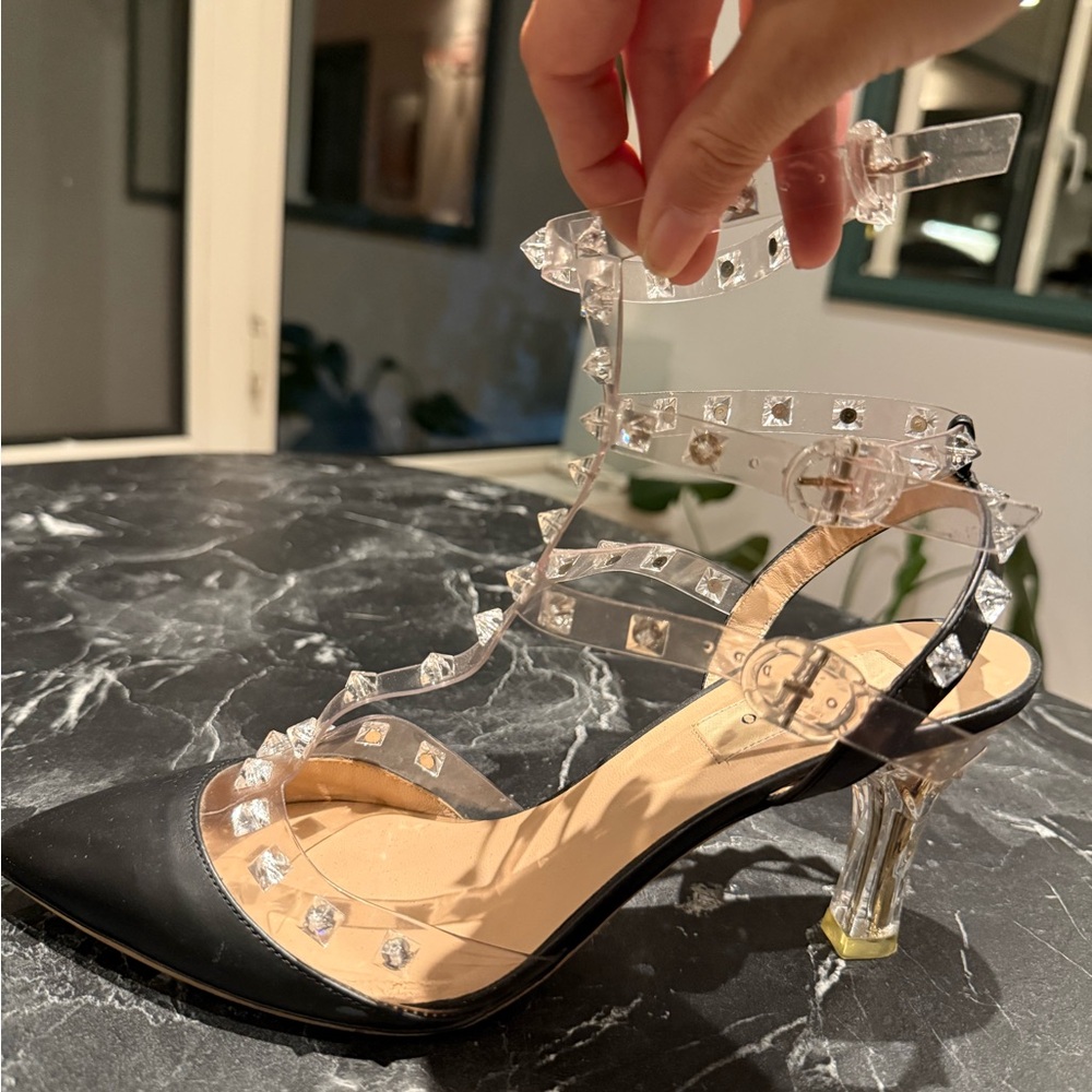 Valentino Garavani Black and Clear Studded Heels